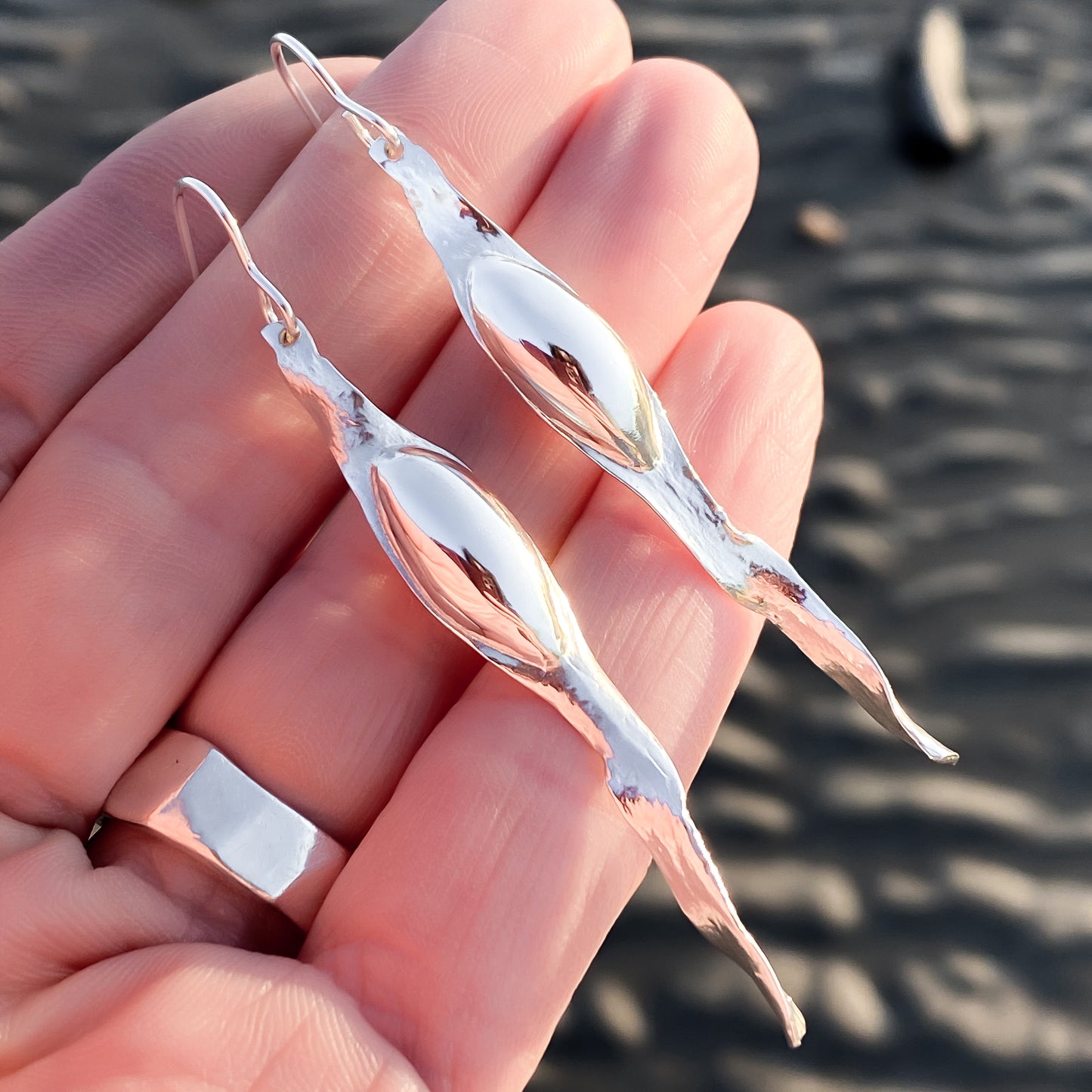 Contemporary Sterling Silver Seaweed Dangle Earrings