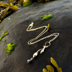 Gold Seaweed Pendant Necklace with Black Diamond