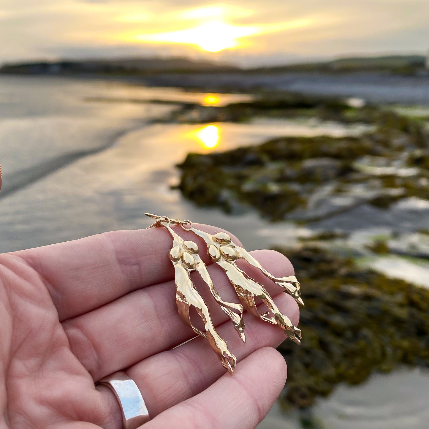 Gold Seaweed Dangle Earrings
