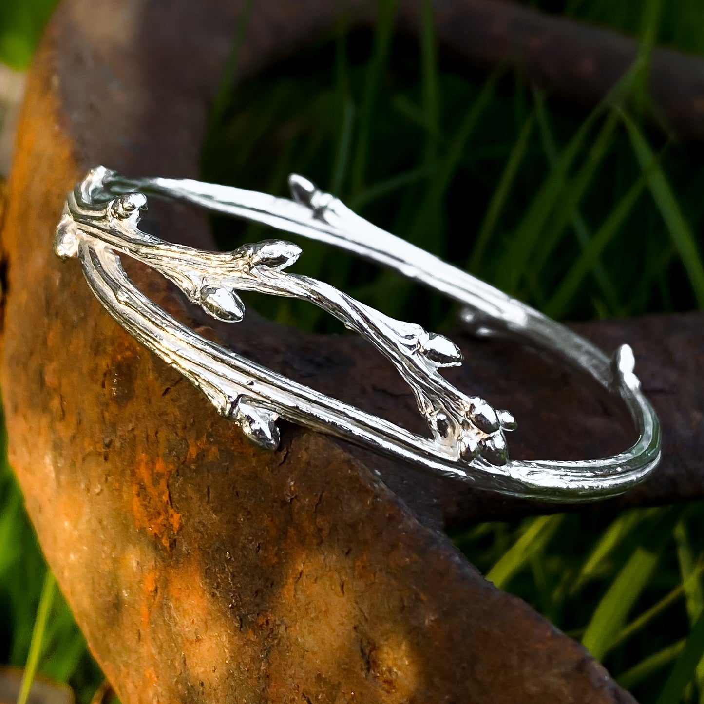 Sterling Silver Oak Bangle