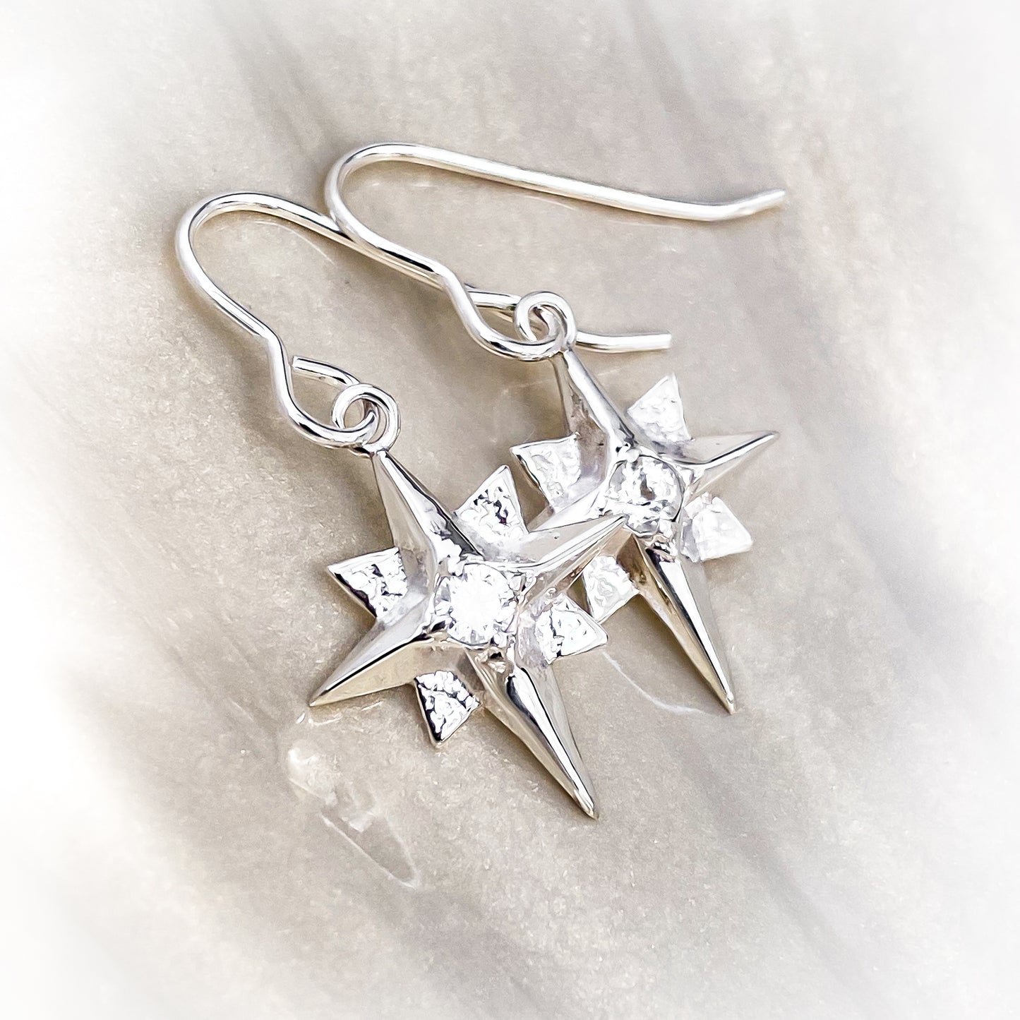 North Star Sterling Silver Earrings with White Topaz