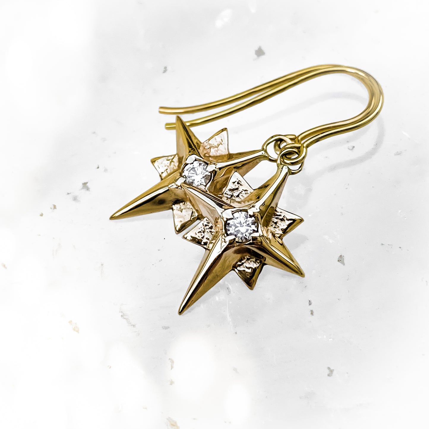 North Star Earrings with Moissanite - 9ct Yellow Gold