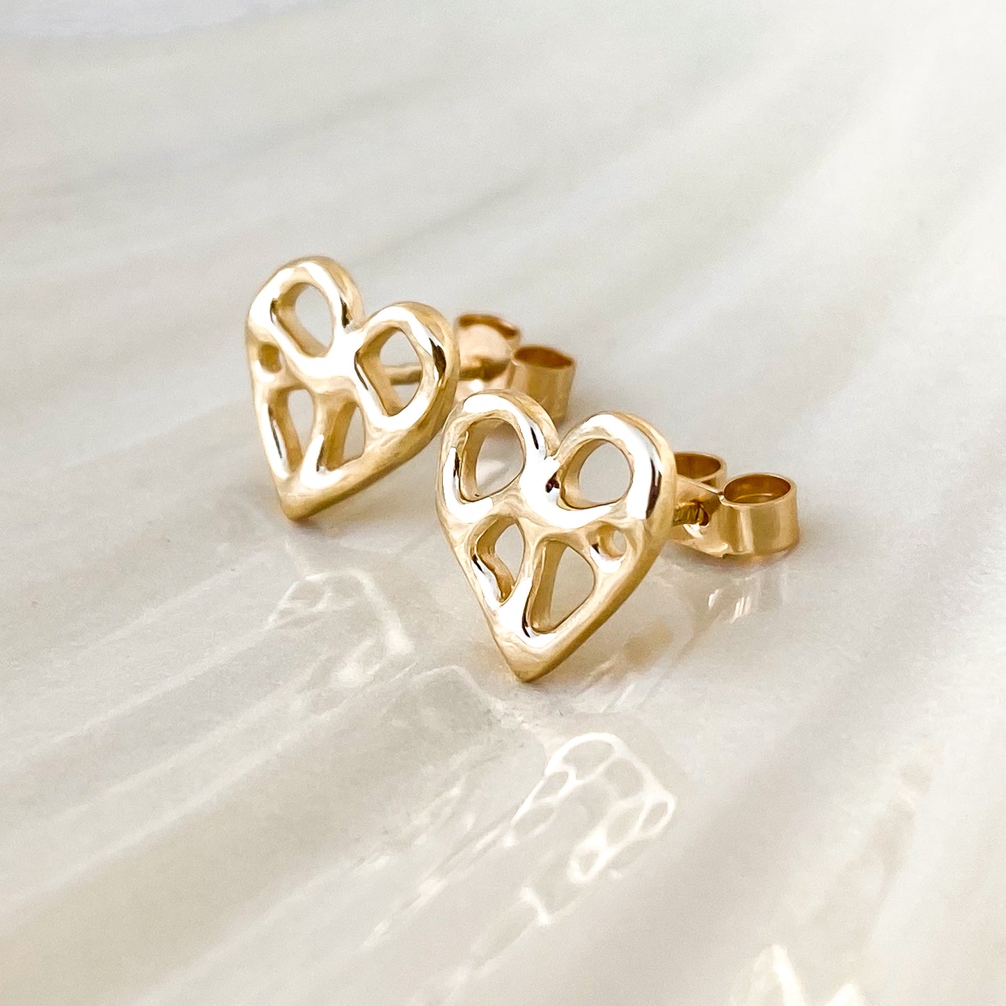 Gold Infinity Heart Stud Earrings