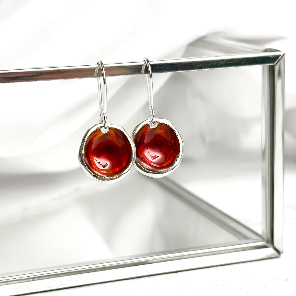 Sterling Silver 'Hawthorn Berry'  Red Droplet Earrings