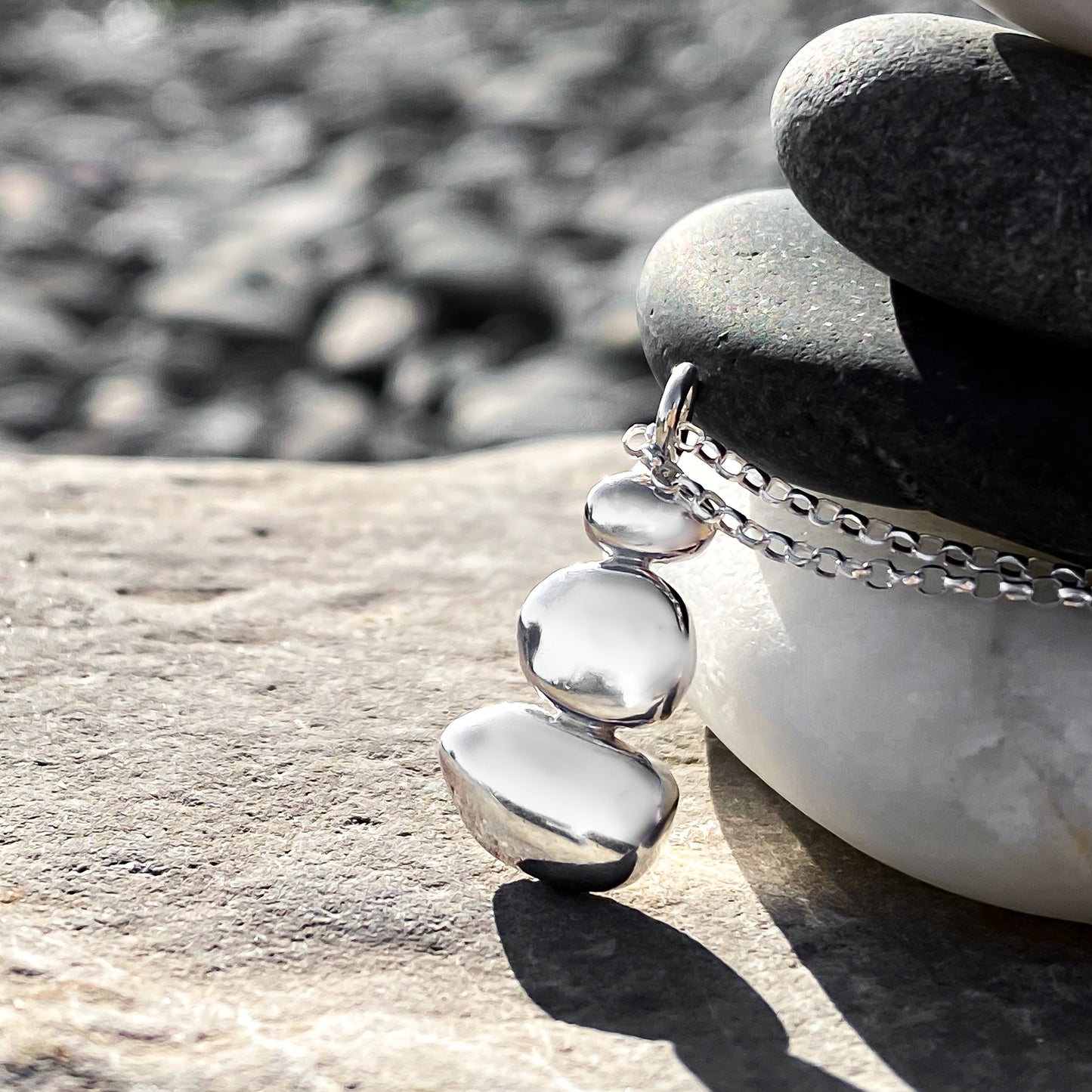 Sterling Silver Pebble Necklace - Balance Pendant No. 2