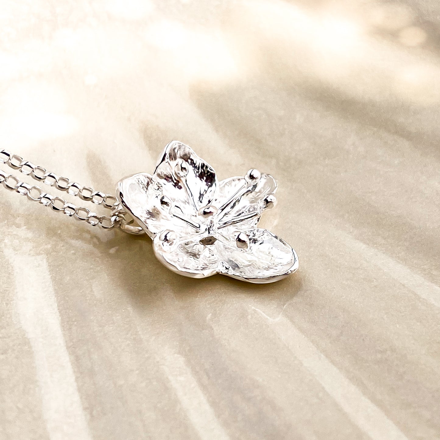 Hawthorn Flower Silver Pendant Necklace