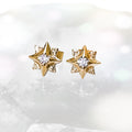 Gold North Star Stud Earrings with Moissanite