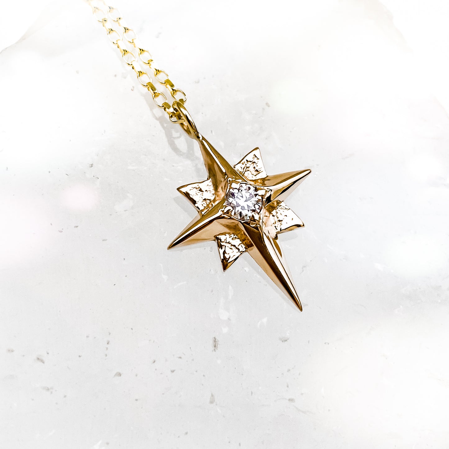 Gold North Star Necklace with Moissanite