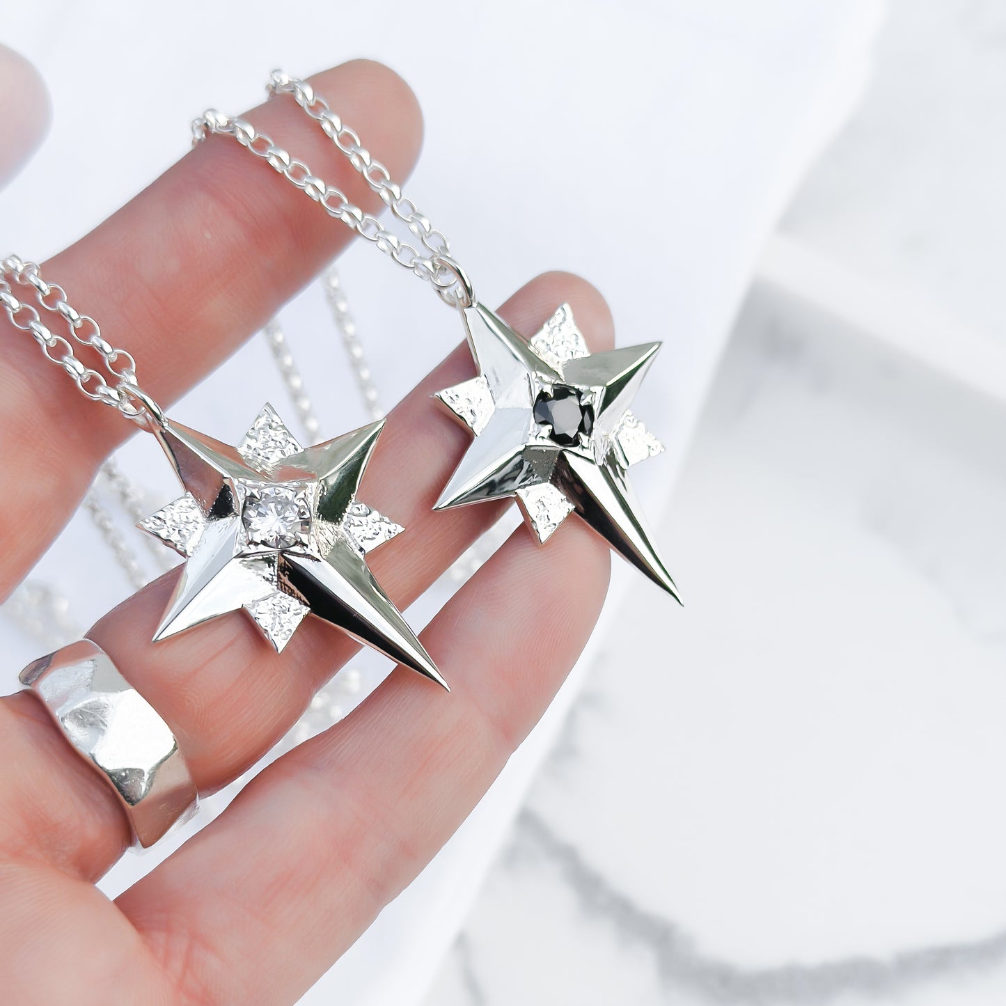 Large North Star Silver Statement Necklace