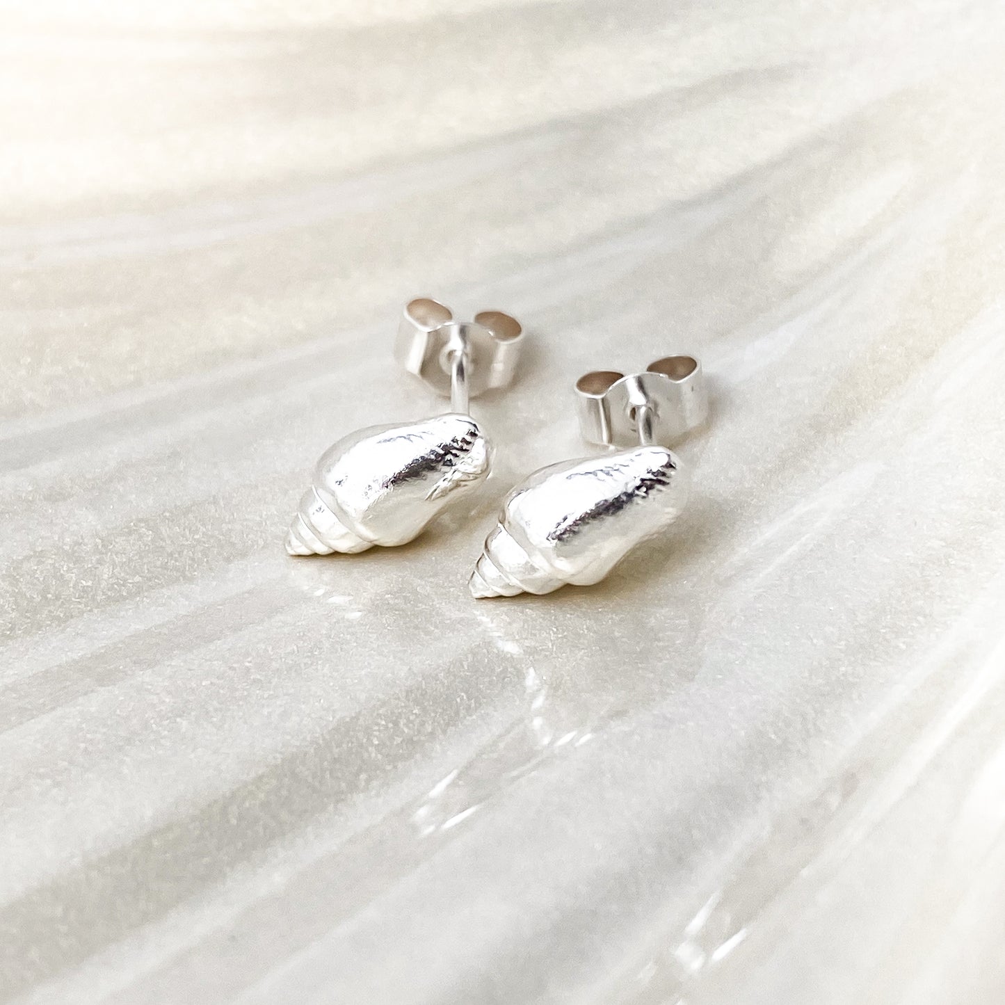 Sterling Silver Whelk Shell Stud Earrings