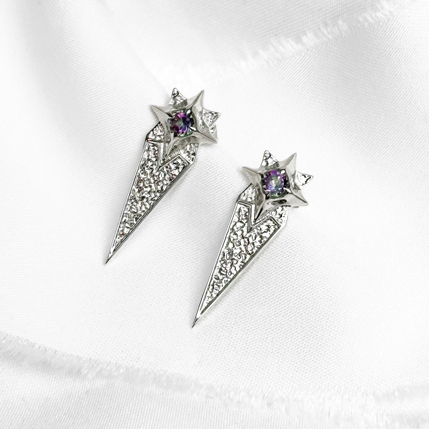 Shooting Star Sterling Silver Stud Earrings with Mystic Topaz