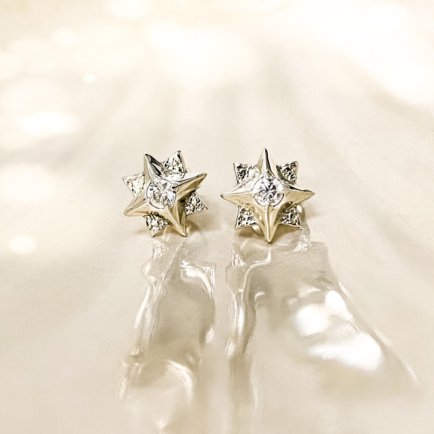 White Gold North Star Stud Earrings with Moissanite
