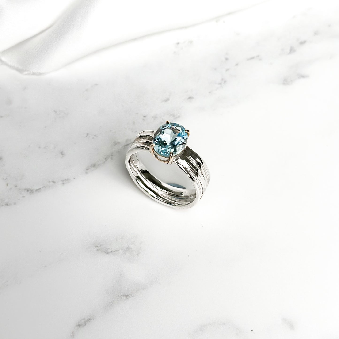 One of a Kind Drift Sterling Silver Ring with Blue Topaz - Size P 1/2