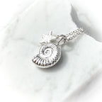 Sterling Silver Ammonite and Crinoid Fossil Charm Necklace
