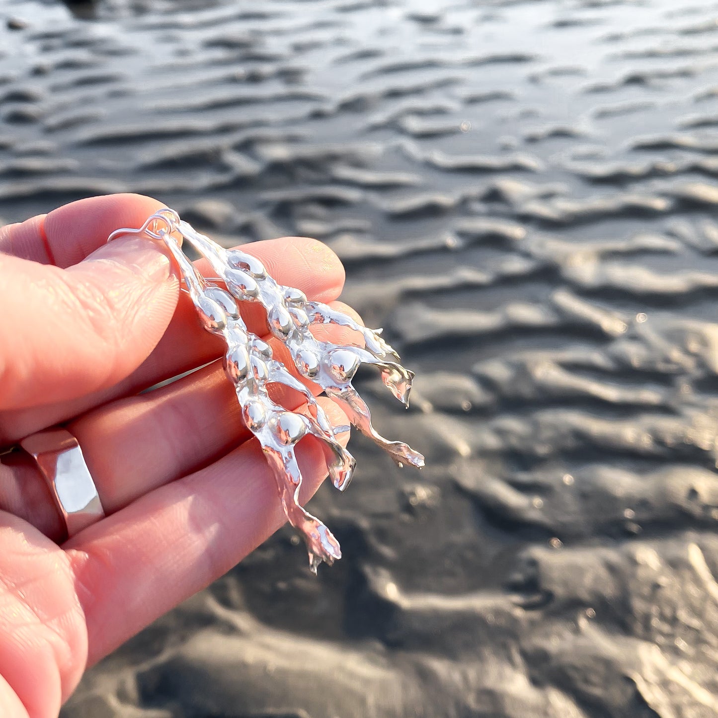 Sterling Silver Seaweed Long Dangle Earrings