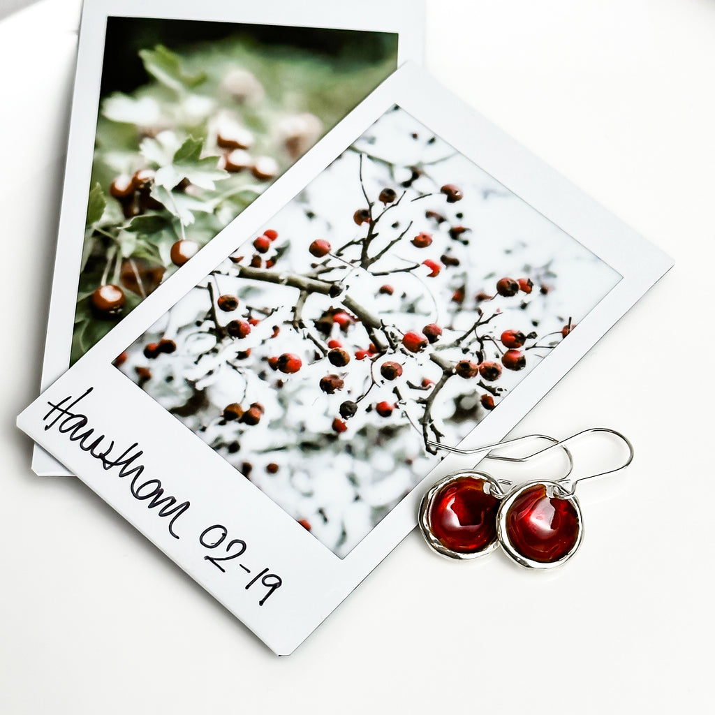Sterling Silver 'Hawthorn Berry'  Red Droplet Earrings