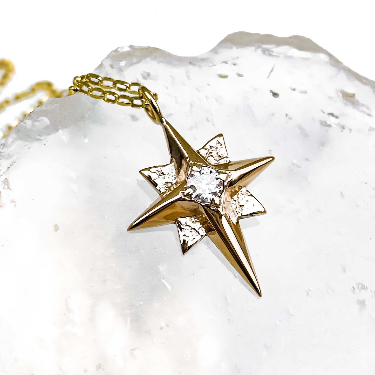 Gold North Star Necklace with Moissanite