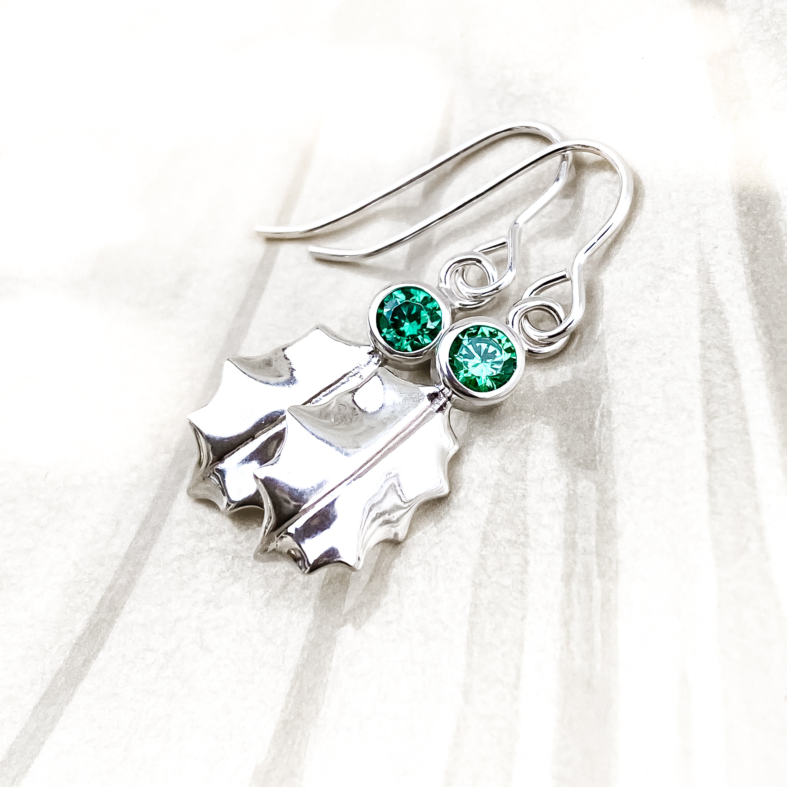 Sterling Silver Holly Leaf Gemstone Earrings