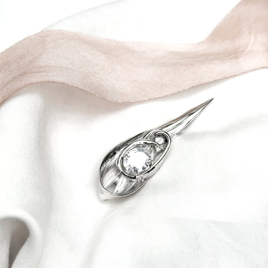 Sterling Silver One of a Kind Drift Brooch with White Topaz
