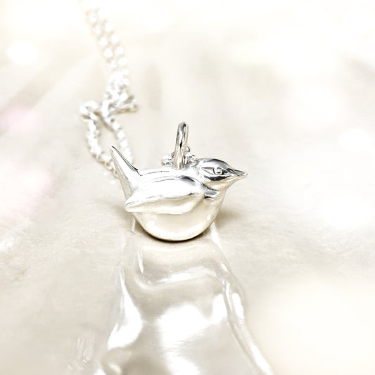 Sterling Silver Small Wren Charm Necklace