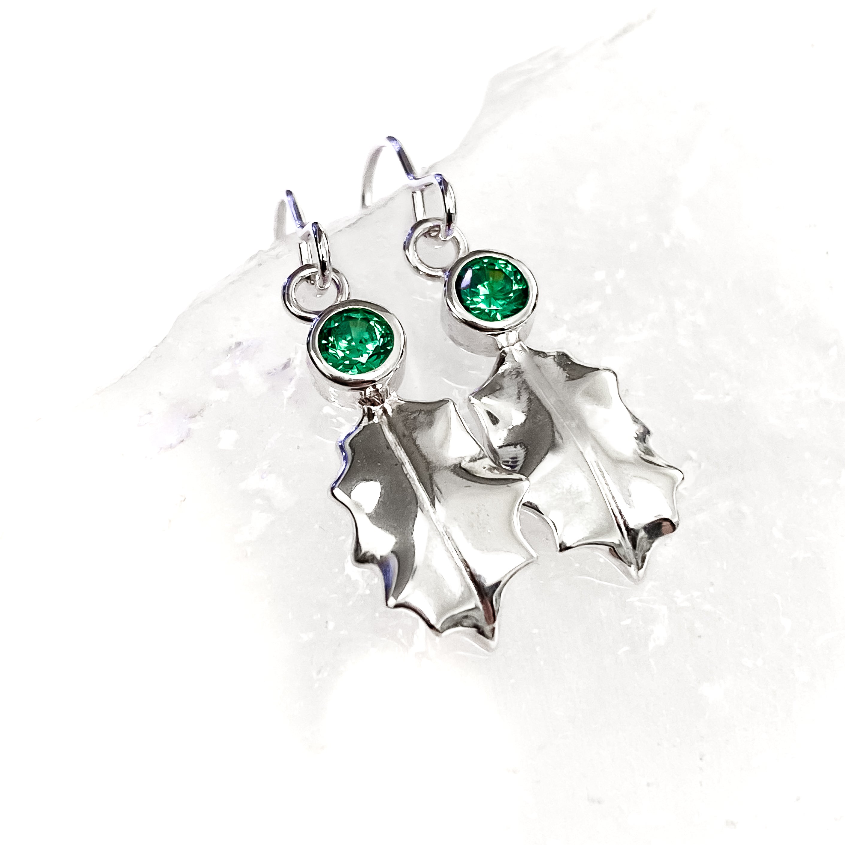 Sterling Silver Holly Leaf Gemstone Earrings