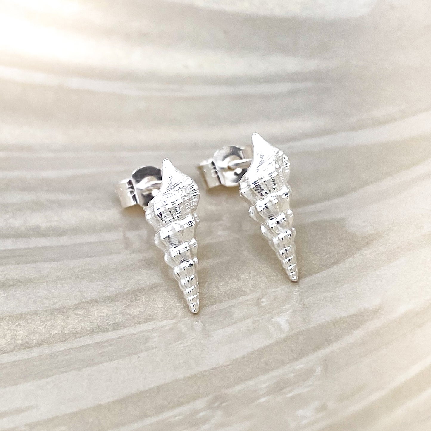 Turritella Shell Sterling Silver Stud Earrings