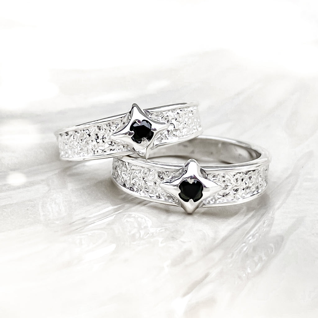 North Star Sterling Silver Ring with Black Spinel