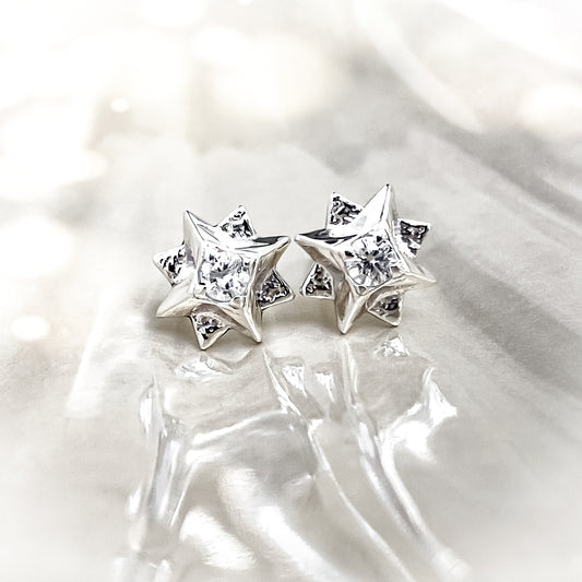 North Star Sterling Silver Stud Earrings with White Topaz