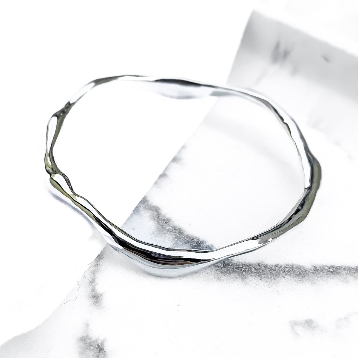 Molten Organic Sterling Silver Bangle