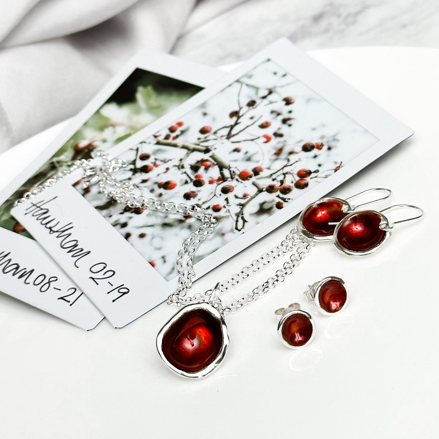 Sterling Silver 'Hawthorn Berry'  Red Droplet Earrings