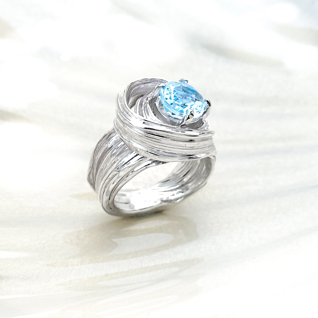 One of a Kind Drift Sterling Silver Ring with Blue Topaz - Size P