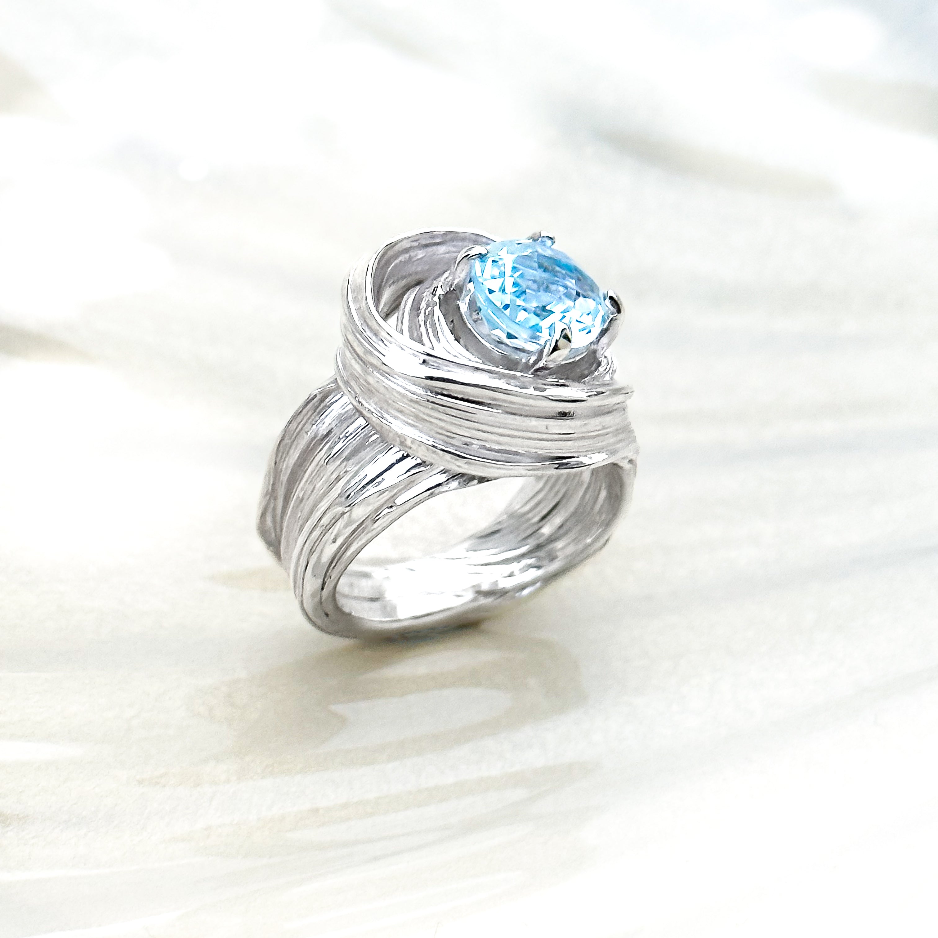 One of a Kind Drift Sterling Silver Ring with Blue Topaz - Size P