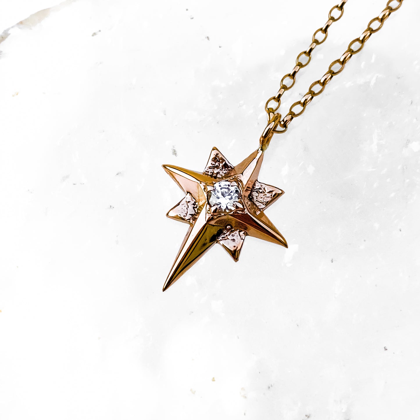 Rose Gold North Star Necklace with Moissanite