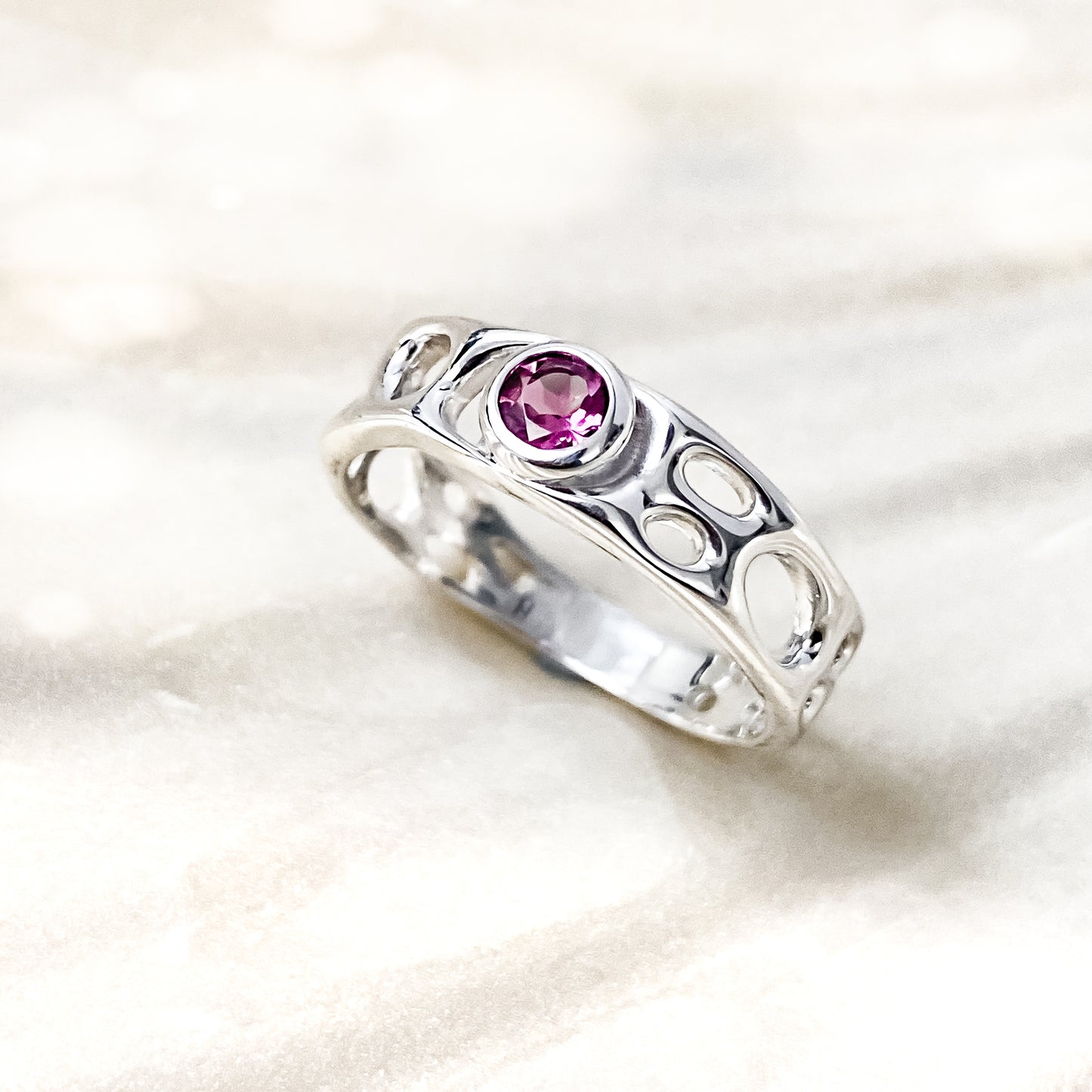 Sterling Silver Infinity Ring with Pink Tourmaline