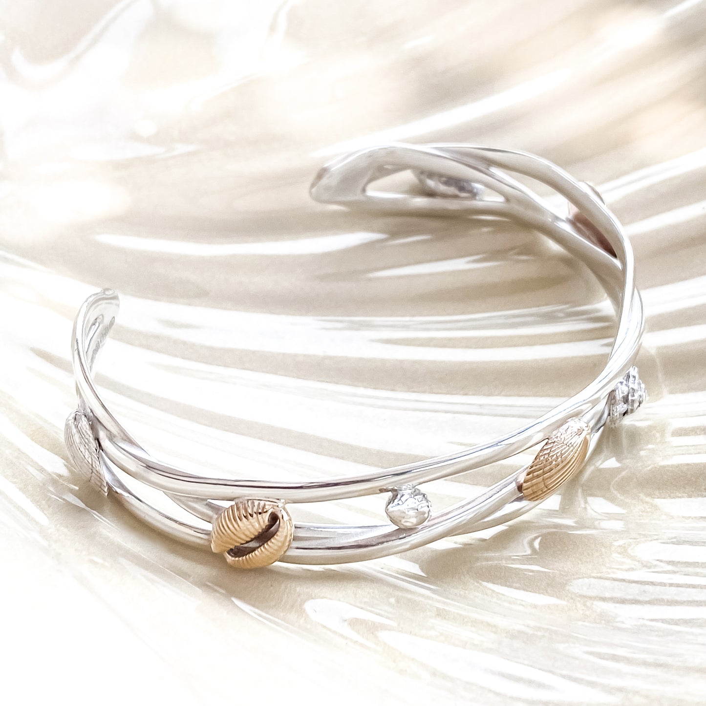 Shell Seeker Gold and Sterling Silver Shell Cuff Bangle