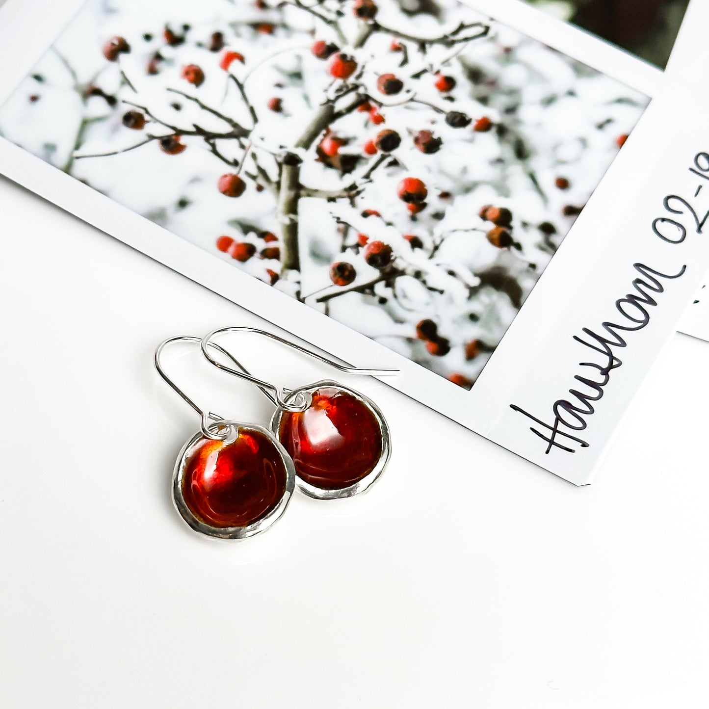 Sterling Silver 'Hawthorn Berry'  Red Droplet Earrings