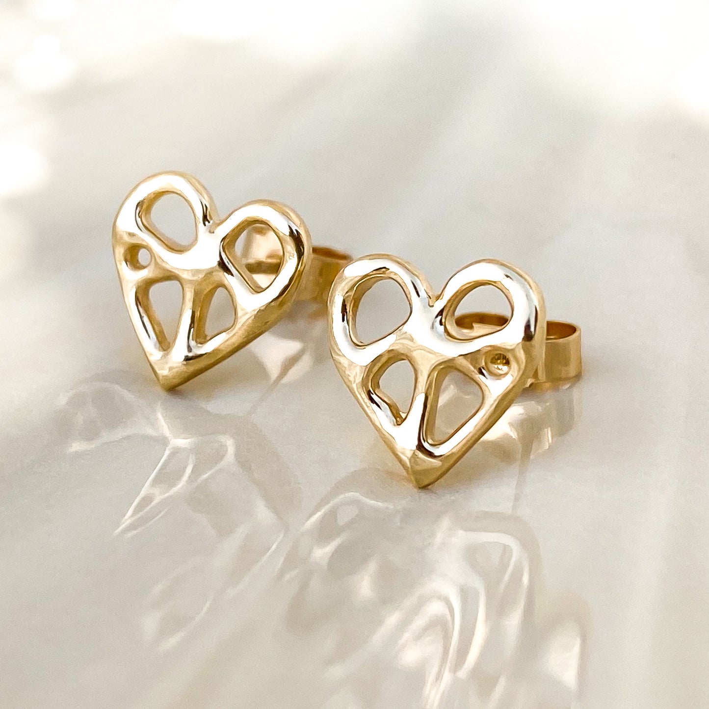 Gold Infinity Heart Stud Earrings