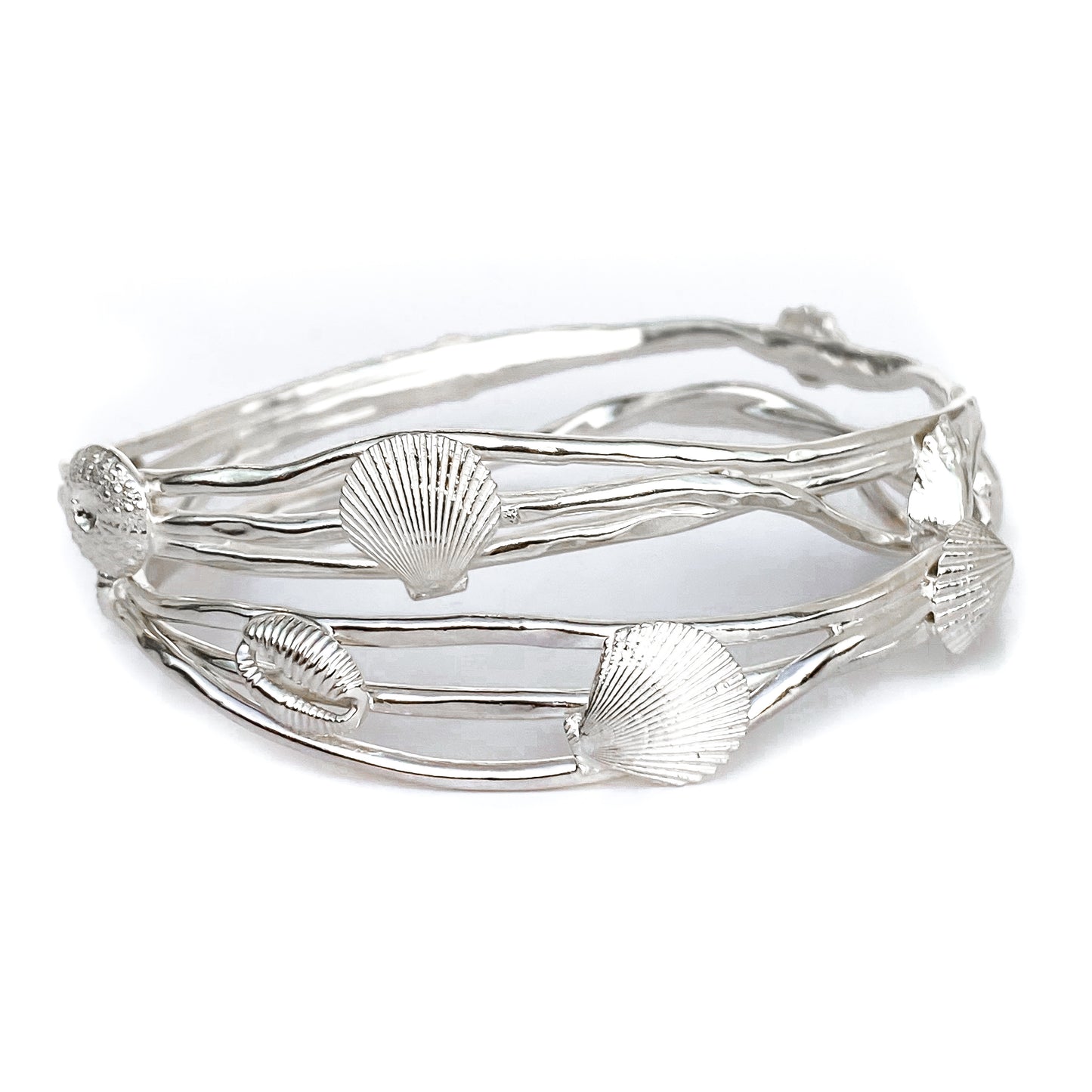 Sterling Silver Ocean Wave Shell Bangle