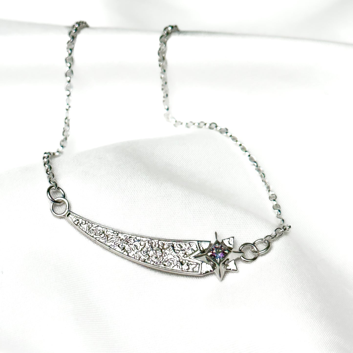 Shooting Star Silver Bar Pendant Necklace with Mystic Topaz