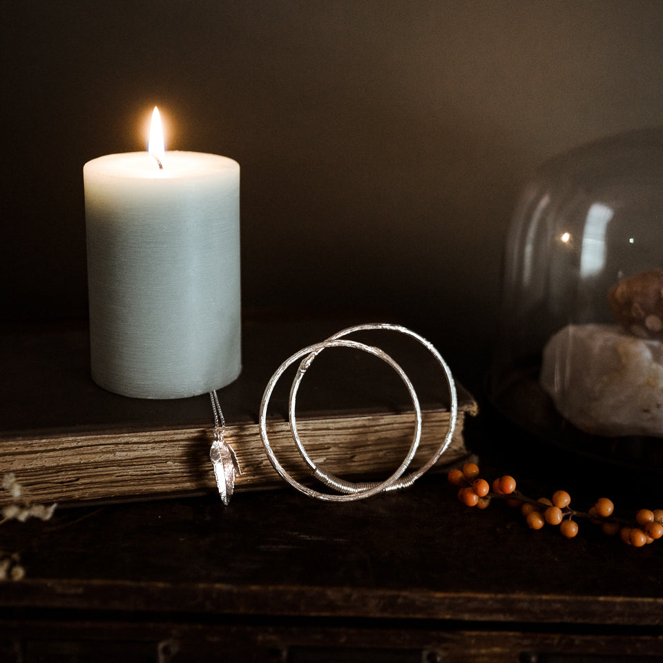 Personalised Rowan Twig Bangle with Silver rings for special occasions