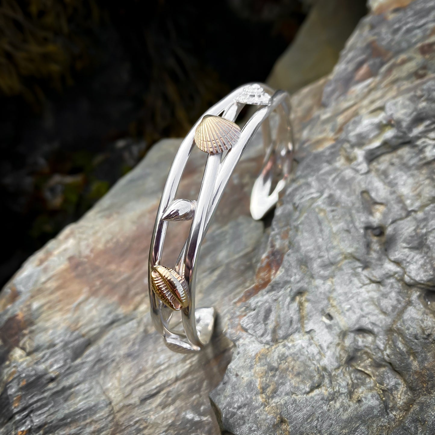 Shell Seeker Gold and Sterling Silver Shell Cuff Bangle