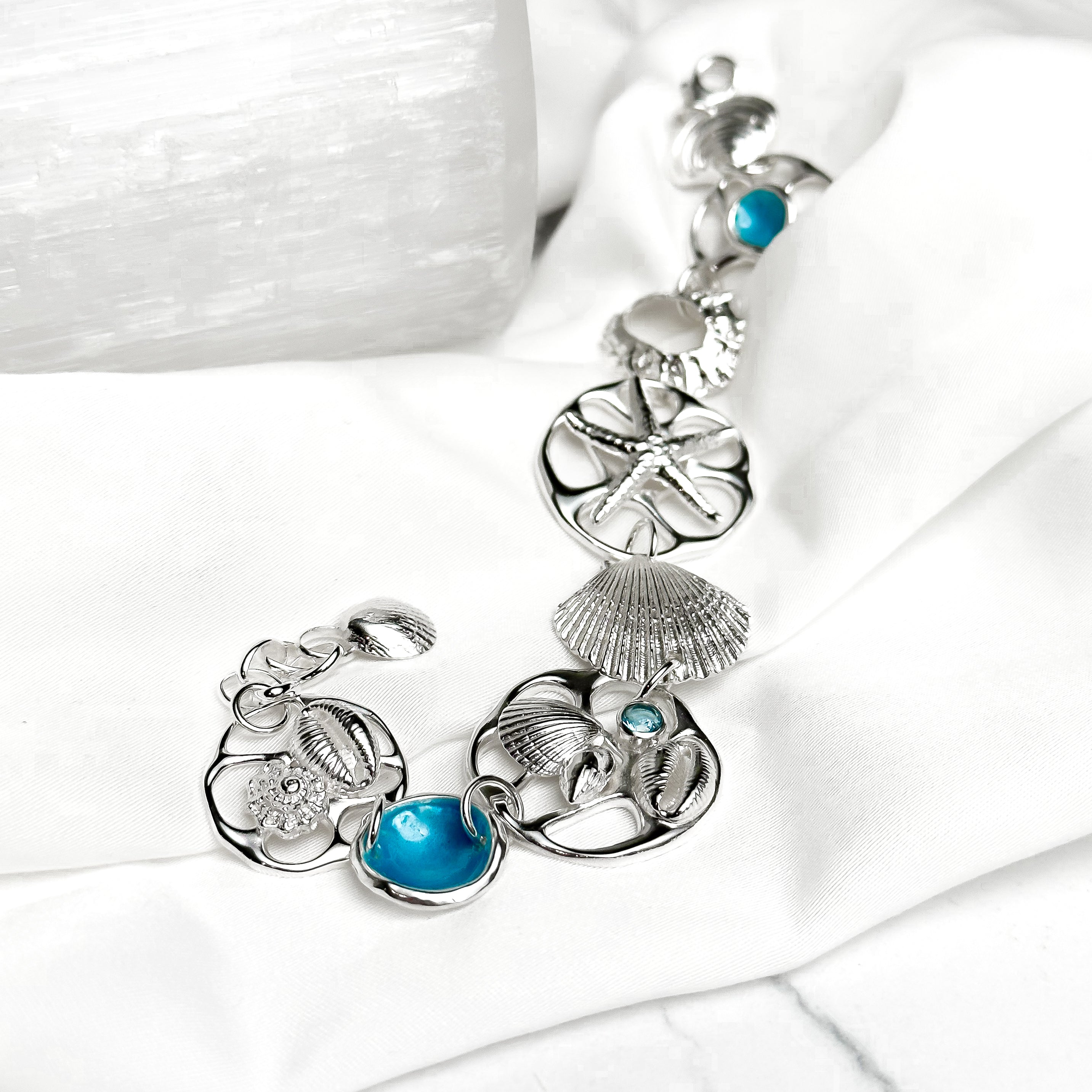 Beachcomber Sterling Silver Shell, Gemstone and Enamel Bracelet - No. 3