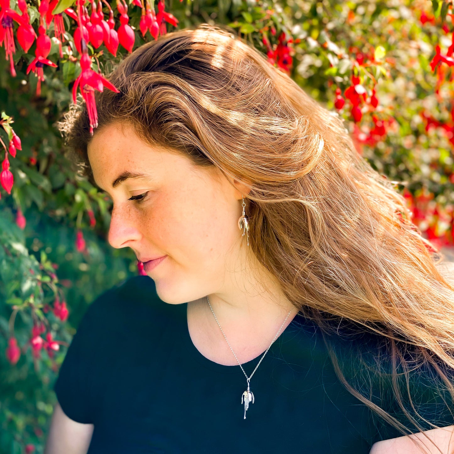 Sterling Silver Fuchsia Flower Necklace