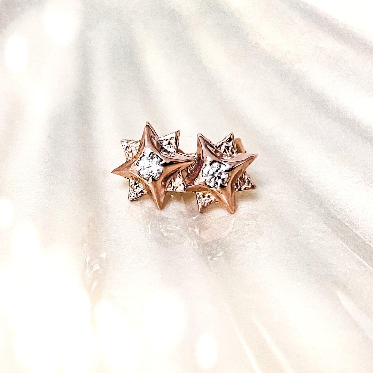 Rose Gold North Star Stud Earrings with Moissanite