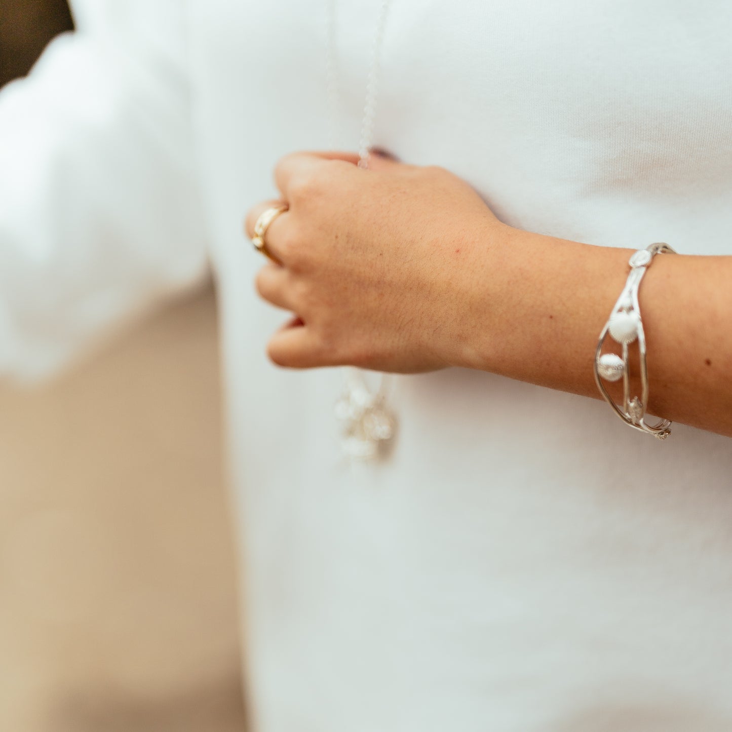 Sterling Silver Ocean Wave Shell Bangle