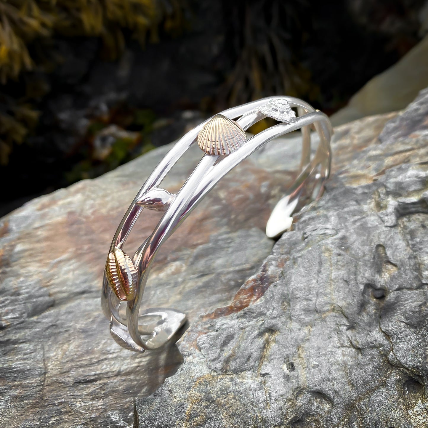 Shell Seeker Gold and Sterling Silver Shell Cuff Bangle