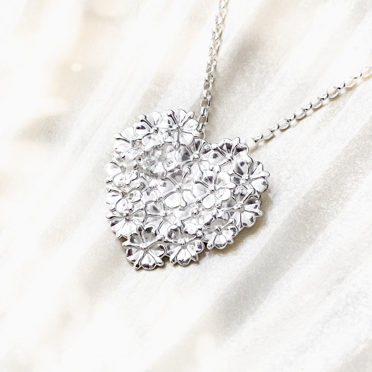 Silver Elderflower Heart Necklace