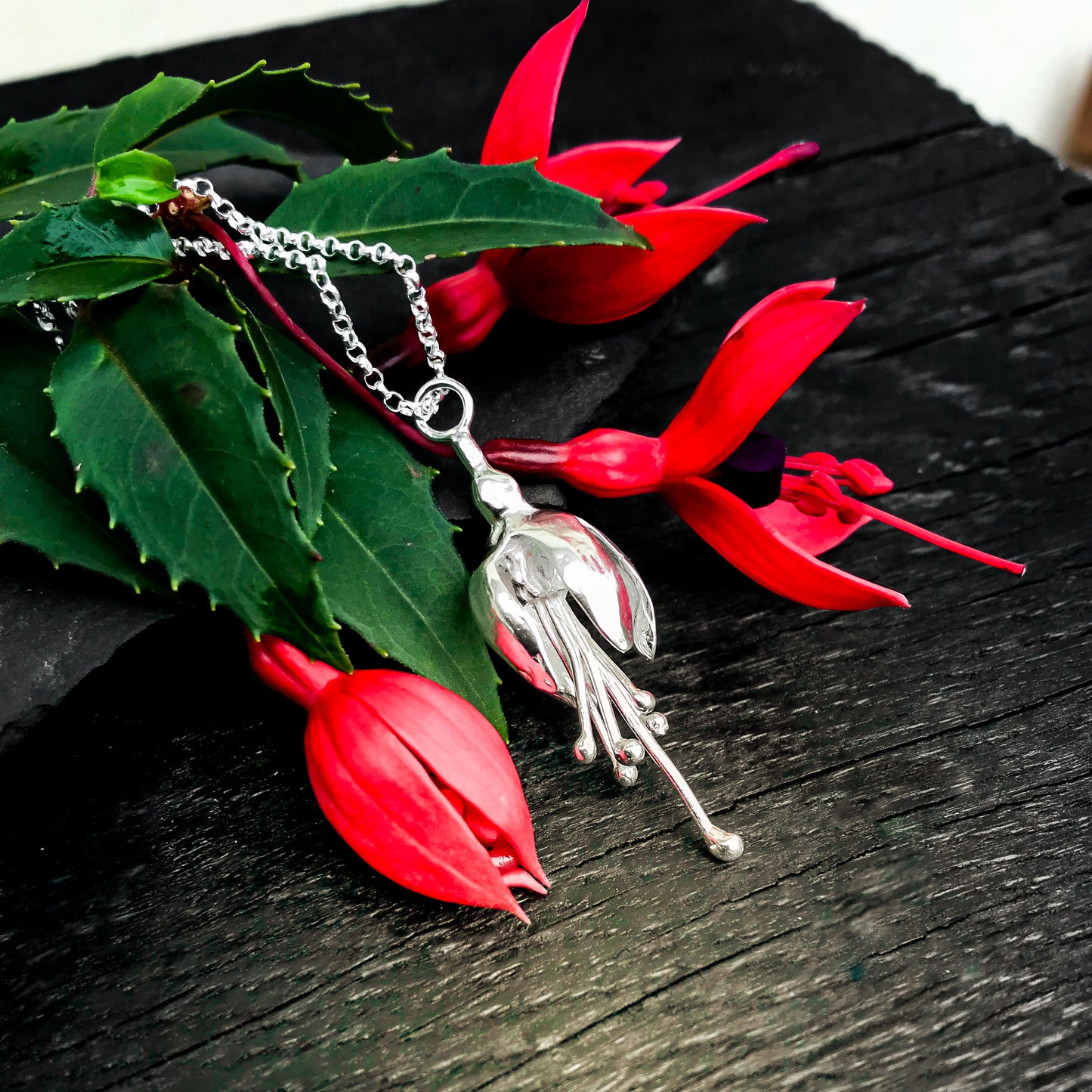Sterling Silver Fuchsia Flower Necklace