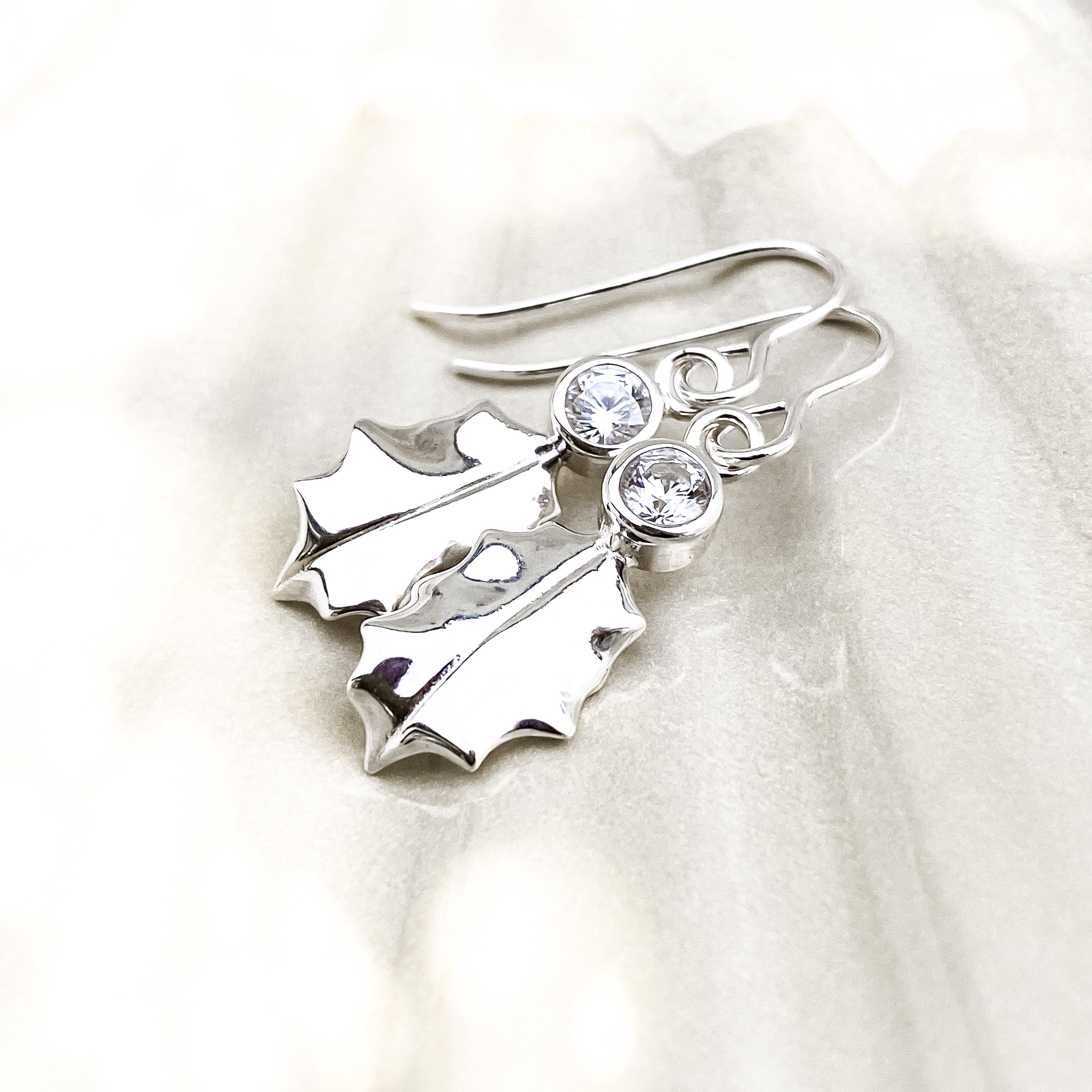 Sterling Silver Holly Leaf Gemstone Earrings