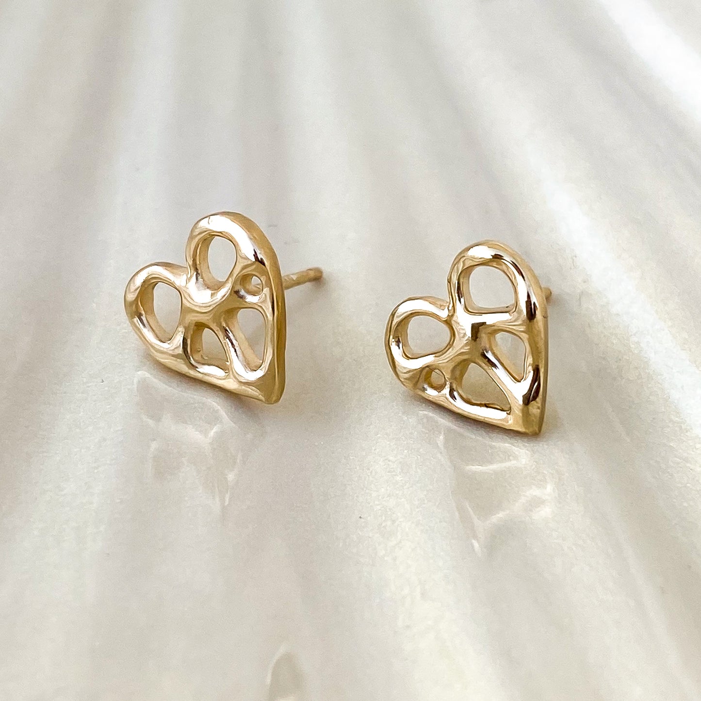Gold Infinity Heart Stud Earrings